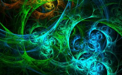 Fractal, green glow, colorful