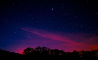Blue pink sky, starry night, nature