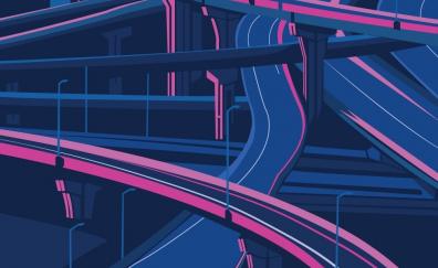 Roads and bridge, city, digital art