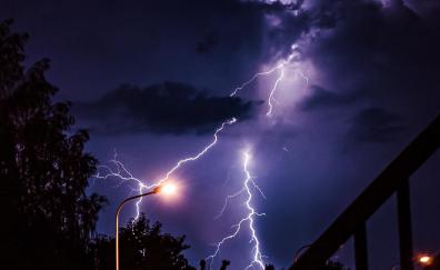 Lightning strike, night, dark