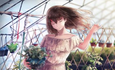 Gardening, beautiful, anime girl