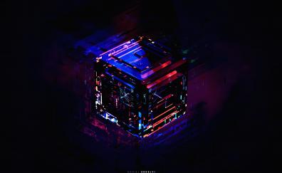 3D dark-colorful cube, abstract