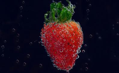 Submerged, strawberry, fruits, bubbles