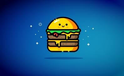 Cheese burger, blue, smiley, digital art