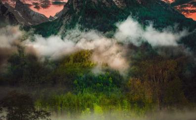 Mountain, fog, clouds, nature