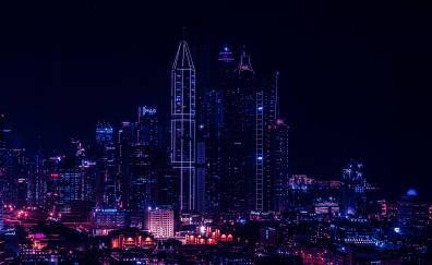 City, night, lights of buildings, cityscape