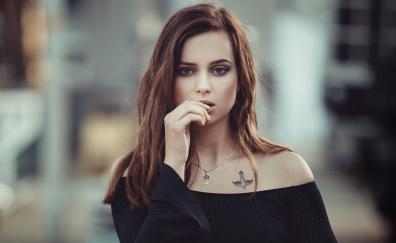 Girl model, bare shoulder, tattoo
