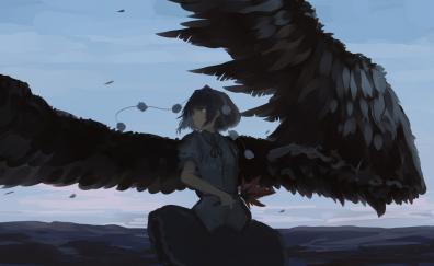 Touhou, black wings, aya shameimaru