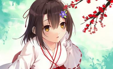 Curious, traditional dress, outdoor, anime girl, original