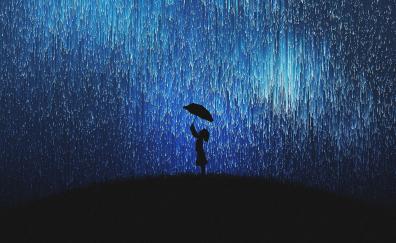 Silhouette, girl in rain, fun, mood, umbrella