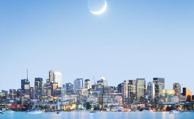 Seattle, cityscape, blue sky, night