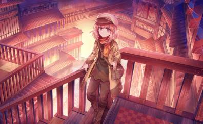 Anime girl at stairs, original, portrait, 2020