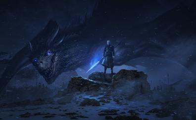 Dragon and night king, artwork, Game of Thrones