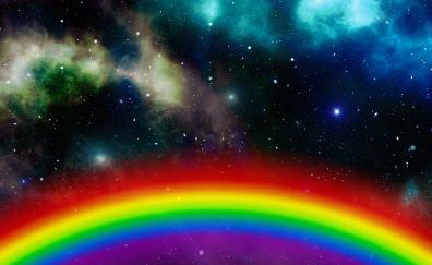 Rainbow, colorful, space, clouds, art