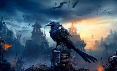 Mechanical Crow, fantasy dark world, art