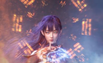Purple hair girl, game character, original