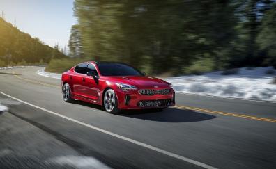 Motion blur, red car, 2019 Kia Stinger