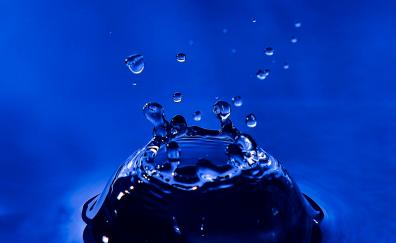 Drops, splash, blue water, close up