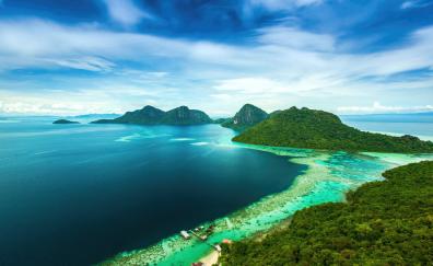 Tropical islands, coast, sea, aerial view