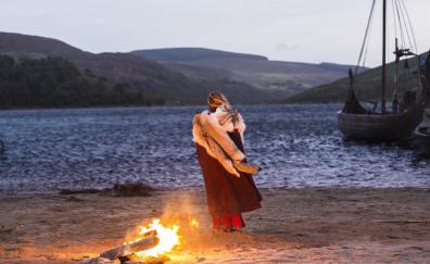 Vikings, fire, lake, tv show, 2018