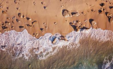Drone view, beautiful beach, sea waves