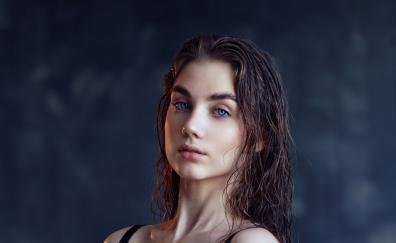 Blue eyes, girl model, portrait, 2021
