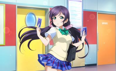 Anime girl, school uniform, pretty eyes green, Love Live!