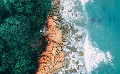 Rocks, seashore, coast, beach, aerial view