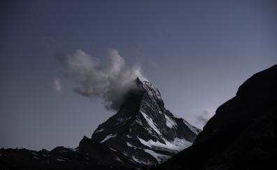 Matterhorn, mountains, sky, clouds