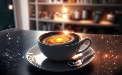 Galaxy in coffee cup, illustration, art