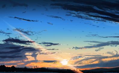 Sunset, sky anime, clouds, original