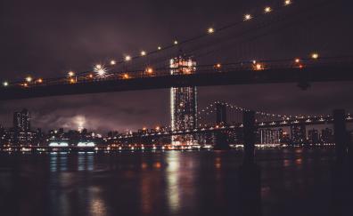 Brooklyn bridge, night, city, new york City