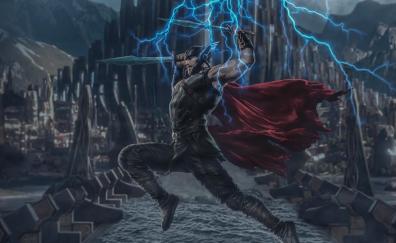 Lightning, Thor, marvel, superhero, digital art