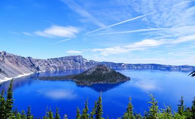 Blue lake, sky, mountains
