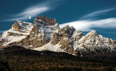 Moon, sky, mountains, dawn, forest, nature