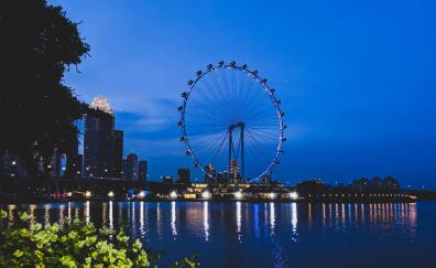 Ferris wheel, evening, cityscape