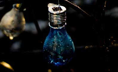 Light bulb, close up, dark, blue colors