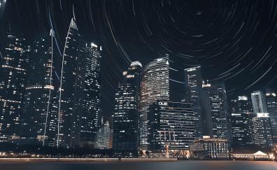 Singapore, city, night, buildings