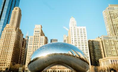Giant clouds, Cloud Gate, buildings, Chicago