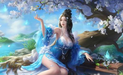 Blue dress and pretty queen, LOL game art