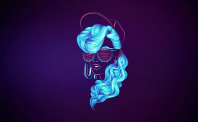 Neonwave, girl, blue hair, portrait