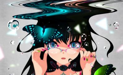 Anime girl, glitch art, bubbles, art