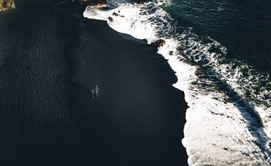 Black beach, coast, sea, aerial view, nature