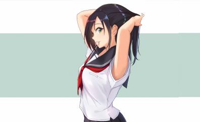 School girl, tying hairs, anime girl
