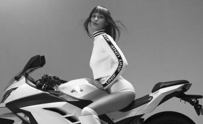 Monochrome, beautiful, Bella Hadid and bike
