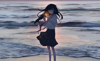 Sunset, cute anime girl, original, 2021