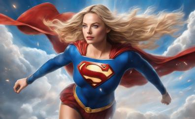 Supergirl, embracing the sky, beautiful and blonde hero