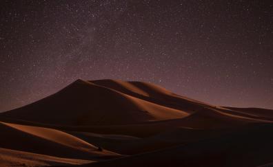 Night at desert, sky, dunes