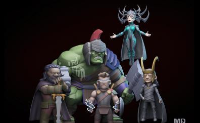 Thor: Ragnarok, hulk and thor, movie, artwork, 3d