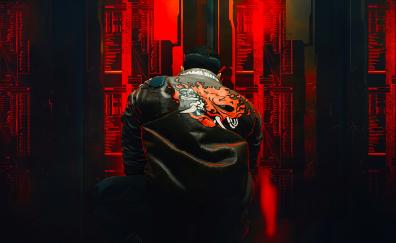 Samurai print on jacket, Cyberpunk 2077, game
